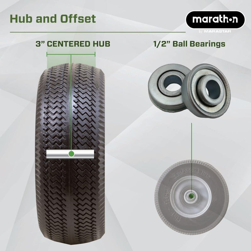 Marathon إطار وعجلة ماراثون 00026 خالية من الهواء 2.80/2.50-4، محور مركزي 3 بوصة، محامل كروية 1/2 بوصة، إطار بديل للعجلات، عربات الخدمة ومعدات أخرى، تركيب سهل - Image 4